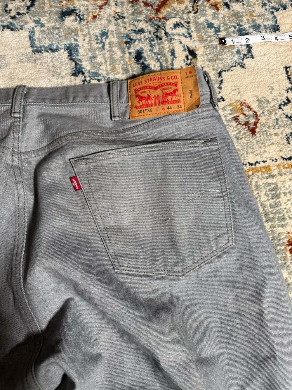 Levi's 501 Original Fit Jeans Mens 44x34 Gray Button Fly Straight Leg Denim - Picture 9 of 14